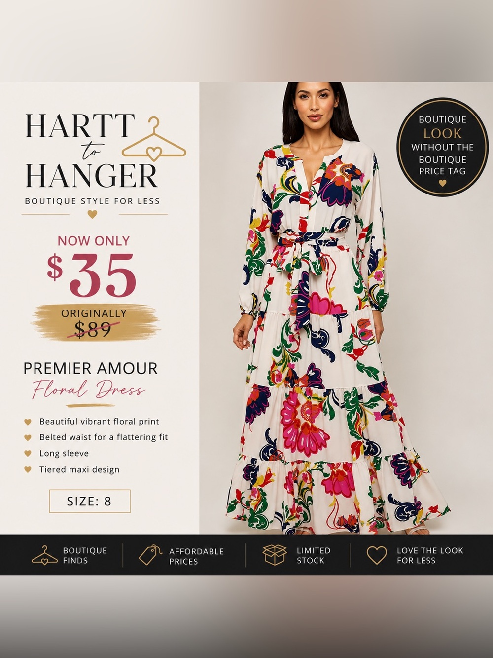Premier Cream Maxi Dress with Bold Multicolor Floral Print